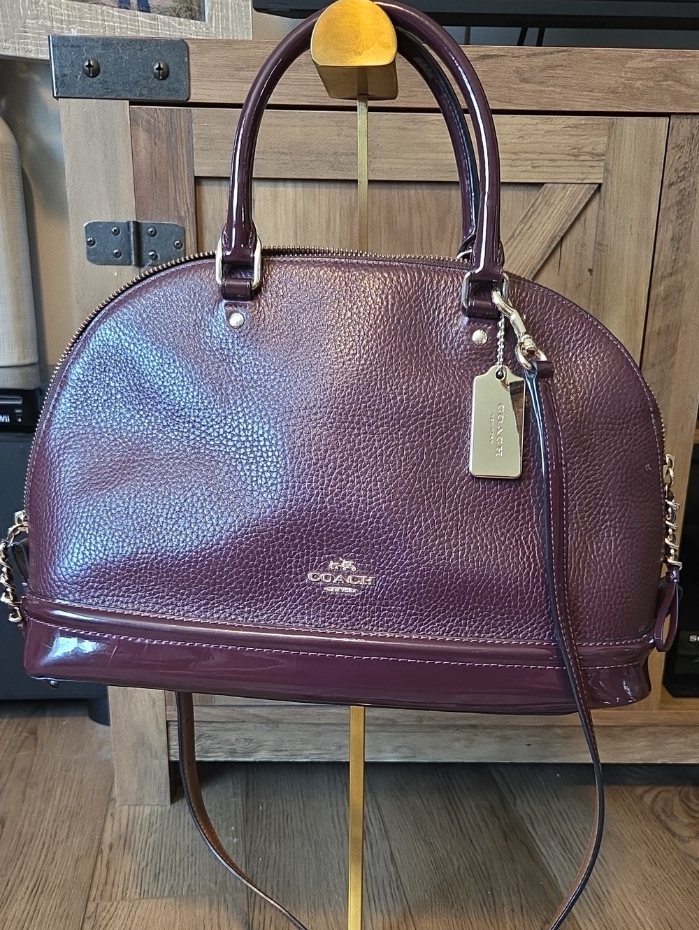 Coach Pebbled Leather Dome Satchel in Burgundy Plum